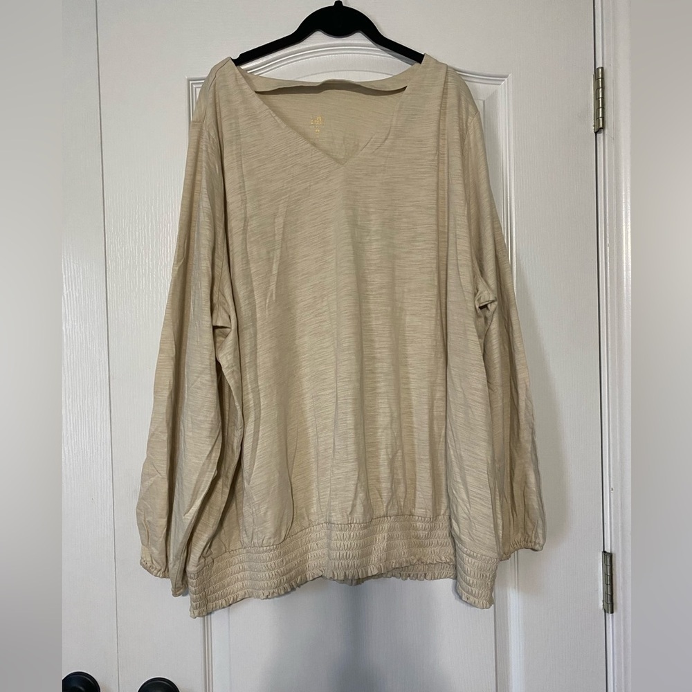 Belle by Kim Gravel Women's Beige V-Neck Top Size 4X